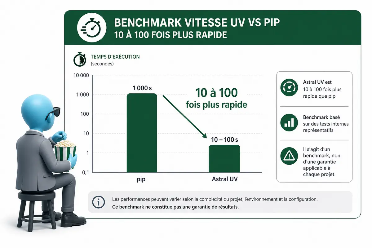 Graphique illustrant l’ordre de grandeur annoncé par Astral pour la vitesse de uv par rapport à pip