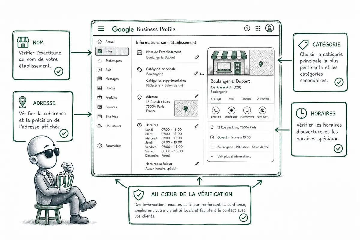 Interface Google Business Profile présentant les informations locales d’une entreprise